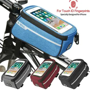 Велосипедна чанта, Велосипеди топ, чанта върху рамката на предната тръба, Водоустойчив 6-инчов Калъф за телефон, Сензорен екран, чанта за планински велосипед, чанта за носене