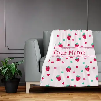 Уважаеми ягодово одеяло с персонализирани име за малки момичета, меки и уютни апликации ягоди наметала на поръчка