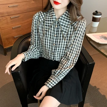 Дамски Корейски Модерни Ежедневни ризи с принтом, Блуза, Дамски Блузи, Дамски риза с копчета, Блуза с дълъг ръкав за момичета, BPy8712