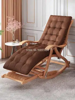 Бамбуковое люлеещ се стол на балкона, стол за домашно почивка, сгъваема възрастен мързелив летен сън, мек стол за дневна за възрастните хора