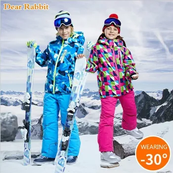 -30 градуса Комплект дрехи за момчета и момичета, детски ски костюм за сноуборд, Водоустойчив спортно яке за активна почивка, панталони, дрехи, зимна костюм за тийнейджъри