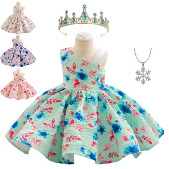 Елегантна рокля с цветен печат за малки момичета, Вечерни рокли за Кръщенета, детски костюми с цветен модел за рожден Ден, сватба, Абитуриентски церемония
