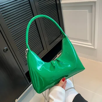Нови дамски чанти под мишниците от лачена кожа в ярки цветове, висококачествена чанта през рамо, Сладки портфейли и портмонета, дизайнерска чанта за през рамо