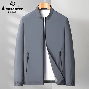 Lansboter, тъмно сива пролет-есен нова яке, мъжки яка стойка, тънък джоб с цип, ежедневното палто за средно младежи, топ