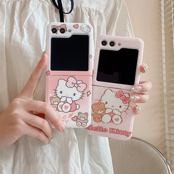 Сладък Калъф за телефон Sanrio Kawaii Hello Kitty Samsung Galaxy Z Flip 3 4 5 ZFlip3 ZFlip4 ZFlip5 5G PC Подарък за Момиче, Силна делото