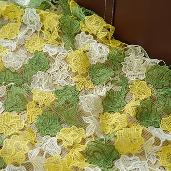 Зелена И Жълта Лейси плат с выдолбленной бродерия за сватбени вечерни рокли, Дизайнерски плат Чонсам, кърпа, ръчно изработени, направи си сам