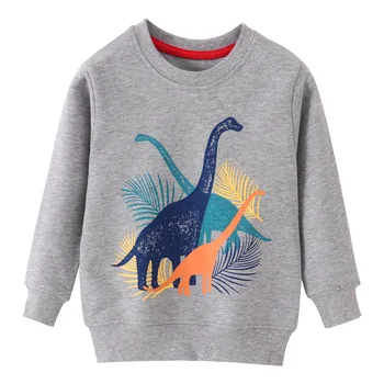 Топ с динозавром, есенно-зимна памучен дрехи, детски тениски с анимационни герои, пуловер с дълги ръкави, ежедневни, спортни блузи за момчета / момичета