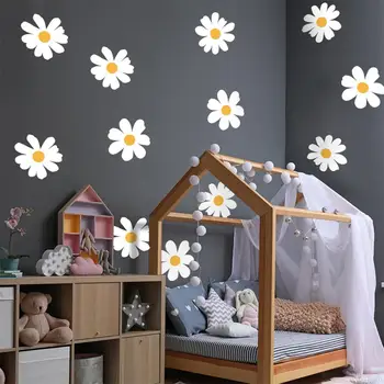 12 бр. стикер на стената с цветя, Бели етикети с цветя, стикери за стена с цветя, винилови стикери за стена с цветя за детска спалня