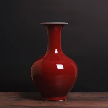 Цветна Глазура Червена Керамична ваза Цзиндэчжэнь, Вход в хола, Порцеланови украшения за дома, занаяти, накити в китайски стил