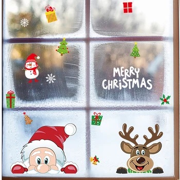 Коледна стикер на прозореца, Етикети с снежинками Дядо Коледа, Зимни стикери за стени, детски стаи, нова година декор прозорци 2024