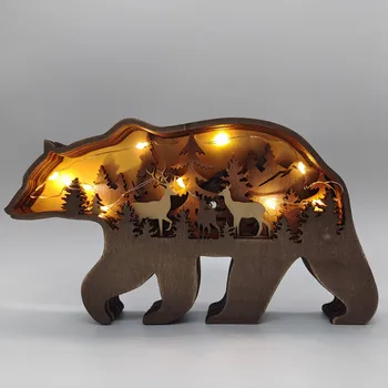 Дървен 3D Мечка Ръчно изработени, Лосове, Дърворезба на Животни, Ръчно изработени, с Лек Интериор За Дома, Коледна Украса, на Нова Година 2023, Коледен Подарък Навидад