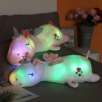 Peluches luminosos de unicornio para niños, против luz LED de arcoíris juguetes de peluche, suaves, muñecos de animales bonitos,