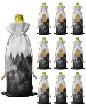 10шт Чанта за винени бутилки Forest Tree Simplicity с Шнурком, декорация за празничната партита, Калъфи за бутилки вино, Подарък
