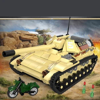 Военен модел на Втората световна война Втората световна война Средният основния боен танк Мини боен мотоциклет Изграждане на блокове, тухли, играчки, подаръци