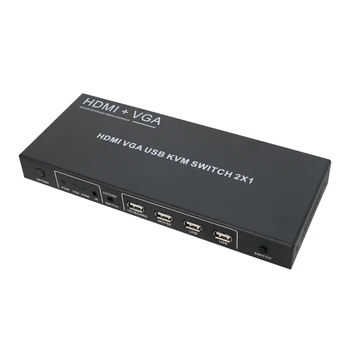 Kvm превключвател с 2 порта hdmi + vga към HDMI + vga, смесени, две в едно, компютър, HD, обща бутон на мишката