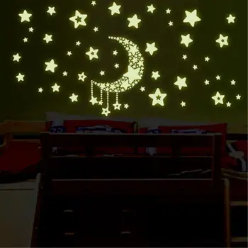 Стикери за стена със звездите и Луната, декоративно изкуство върху стената, ослепително сияние, Спокоен образ, Запечатлевающий красотата на Нощта, Интериор на детската стая, Нощно небе