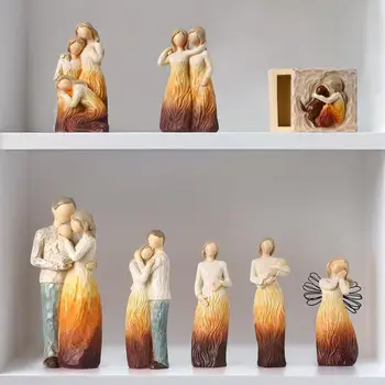 Топла Семейна статуя, ярки цветове, декорация, Кукла, Скулптура членове на семейството от смола, творчески подарък за Деня на бащата и майката