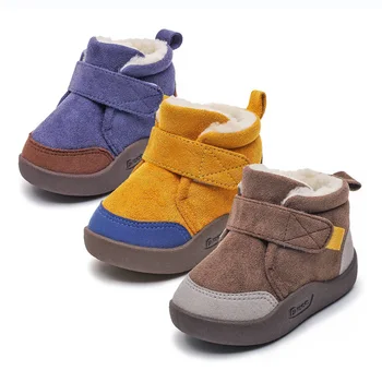Модни Детски зимни обувки от плюшени на кожата, детски зимни обувки за момичета и момчета, детски ежедневни обувки в стил мозайка, зимни обувки за деца