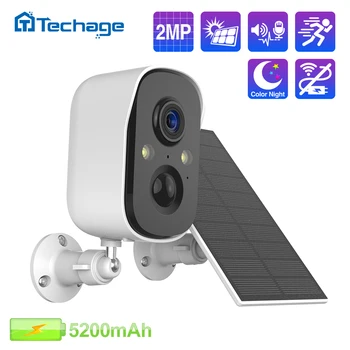 Techage H. 265 1080P Слънчева камера, Акумулаторна Акумулаторна помещение, Интелигентно разпознаване и изкуствен интелект, двупосочна аудио касета, Цветен нощно виждане P2P