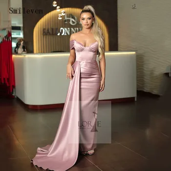 Розови Вечерни рокли в стил Русалка с кръгло деколте рокля за бала в Саудитска Арабия с открити рамене, модерна вечерна рокля 2023