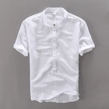 Мъжки ризи с къс ръкав от памук и лен размер Оверсайз 5XL 2023, Нови летни мъжки Модни Свободни пуловери, обикновена ежедневни блузи