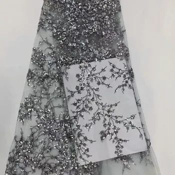 Сребърна, златна, расшитая пайети Цвете Лейси плат за дрехи по поръчка, Дизайнерско сватбена рокля Ширина 125 см, се продава двор