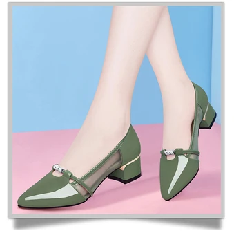 дамски сладки висококачествени зелени обувки-лодка без закопчалка на ток за парти, дамски ежедневни удобни обувки