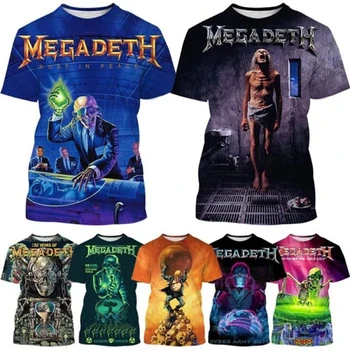 Модни тениски на рок-групата Megadeth с 3D принтом, мъжки ежедневни ризи в стил пънк, забавни летни модни блузи с къс ръкав, тениски в ретро стил, мъжки ризи