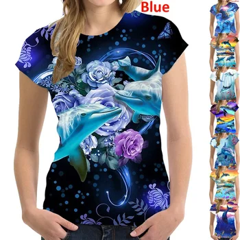 Нова мода сладка тениска в западен стил с принтом делфин и животни за жени