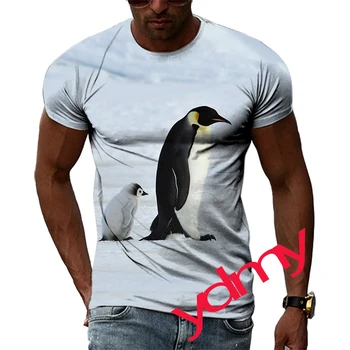 Летни модни тениски с образа на Пингвин, ежедневни тениски с 3D принтом, блузи в стил хип-хоп с кръгло деколте и къс ръкав