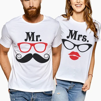 Тениска със забавна принтом Mr. Mrs, няколко тениски за влюбени топ с къс ръкав, Свободна женска тениска, мъжки дрехи