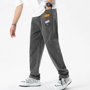 2023 Нови Корейски модерни Мъжки дънки, Класически Мъжки Директни дънкови панталони с широки штанинами, обикновена Провиснал Светло сини, сиви, черни