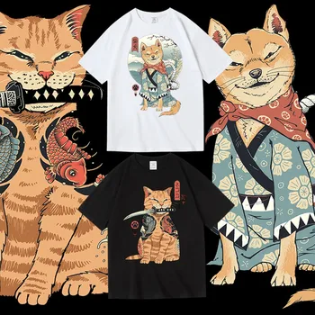 Тениска в стил хип-хоп с шарени кучета/котки 2023, Градинска риза в стил Харадзюку, Лятна тениска на Големия размер, с къс ръкав, Без памук Топ Тениска