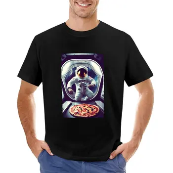 Креативна тениска с изображение на астронавти love pizza, черна тениска, мъжки дрехи