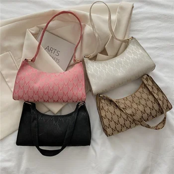 Дамски чанта под мишниците, чанта през рамо с писмото принтом Квадратна форма, Къси презрамки, Дамски модни ежедневна чанта