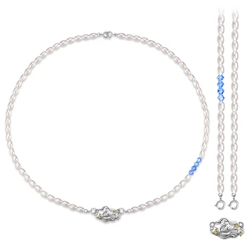 925 сребро Y2K Облак Звезди Синьото сърце от Камък Перлена огърлица за жени, Подарък за Рожден Ден Модни бижута