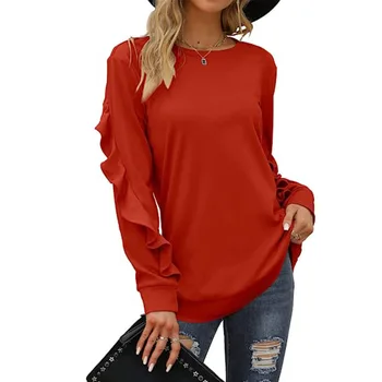 2023 Нова Ежедневни Дамски горната риза, с кръгло деколте, Елегантен Свободен Пуловер, Есенно-зимна топла модни дрехи с дълги ръкави