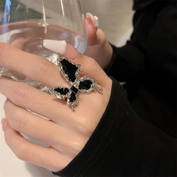 Нова мода готино Момиче с черен кристал Пеперуда, Открити Пръстени за жени, Аксесоари за партита, Регулиране на