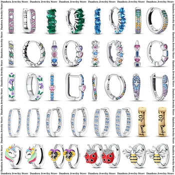 2023 Нови цветни обеци-пръстени с Цирконии, Дамски Унисекс, Луксозни бижута, Подарък за рожден Ден, Сребро 925 проба, кръгла обица във формата на животно