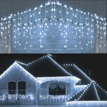 Led завеси, ледени висулки, със светлинни декорации за дома празнично осветление, Корниз, Уличен зимна декорация, Коледна Гирлянда, Външни осветителни тела