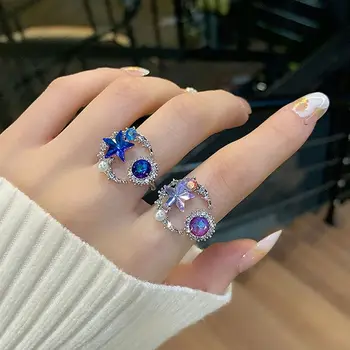 Луната, очарователна звезда, подарък за момиче, планински кристал, нишевый дизайн, Мода декорация, Винтажное пръстен, пръстен в корейски стил, женски пръстен Y2k