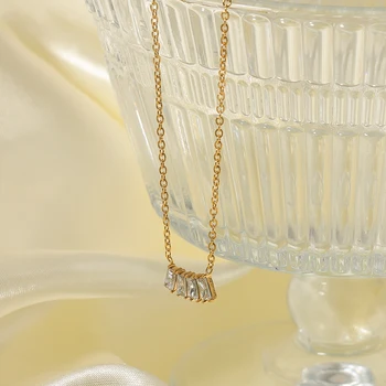 Овални верига, няколко бели кристални кристали, колие с окачване от 18-Каратной златни Неръждаема Стомана, Блестящ подарък за жени