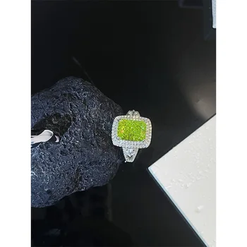 Lind Твърдо Сребро 925 Проба, Натрошен лед, 8 * 11 мм, Маслинено-зелен Скъпоценен камък, Създаден от Сватбена Годежен пръстен, Фини Бижута