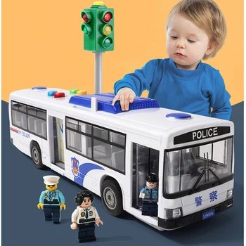 Детски играчки Голям Имитационный автобус Играчки Могат да се Отвори Вратата Светлини Музикален Автобус Модел на Градските Играчки Инерционен Полицейски автобус Детски Игри