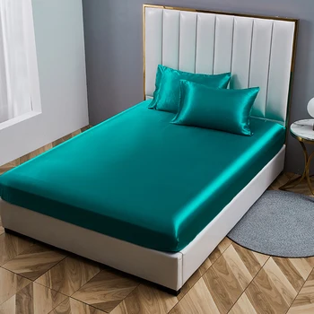 Обикновен комплект спално бельо с високо качество за двойно легло в пълен размер от 4 теми, комплект луксозни сатен чаршаф голям размер