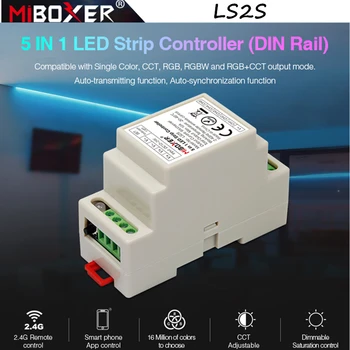 Miboxer LS2S 5 В 1 Контролер led лента (DIN-рейк) DC12V ~ 24V дистанционно управление за обикновен цвят на CCT RGBW RGB + CCT led лента Ligh