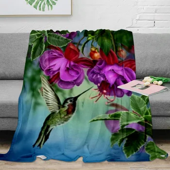 Фланелевое одеяло с колибри и тропически цветя, Топло и меко одеяло на дивана, Зимни чаршаф, Покривка за къмпинг, Одеало за пътуване