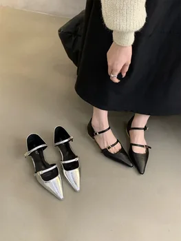 Дамски обувки с остър пръсти; удобни и елегантни дамски обувки; Ежедневни обувки на нисък ток; универсални обувки с отворени пръсти; Нова рокля с катарама