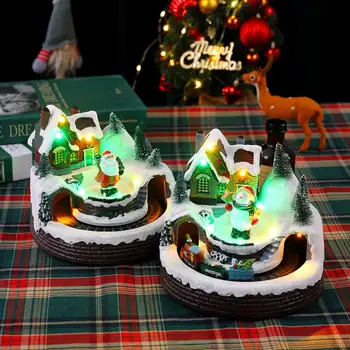 Коледна украса с музикални лампички Коледен подарък с малко продължение, бегающим за дома, цветни светлини, музикален въртяща продължение
