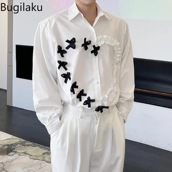 Пролетта и есента Корейската риза Bugilaku в Контрастен Цвят, с дълъг ръкав, Мъжки папийонка, Глупава и красива